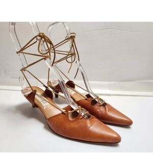 Sartore Paris Size 38.5 Golden Tan Leather Pumps Kitten Heel Vintage